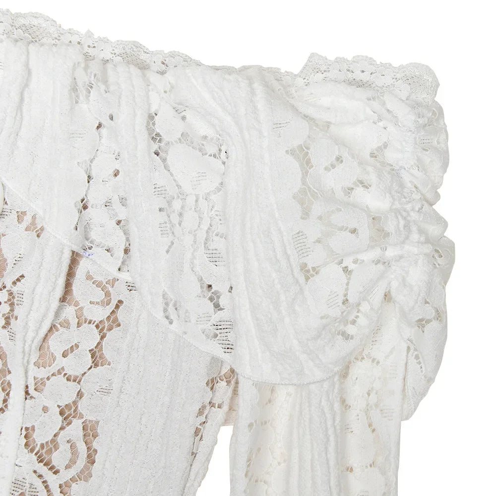 Grafton Suninheart White Evening Long Sleeve Lace Elegant Party Dress