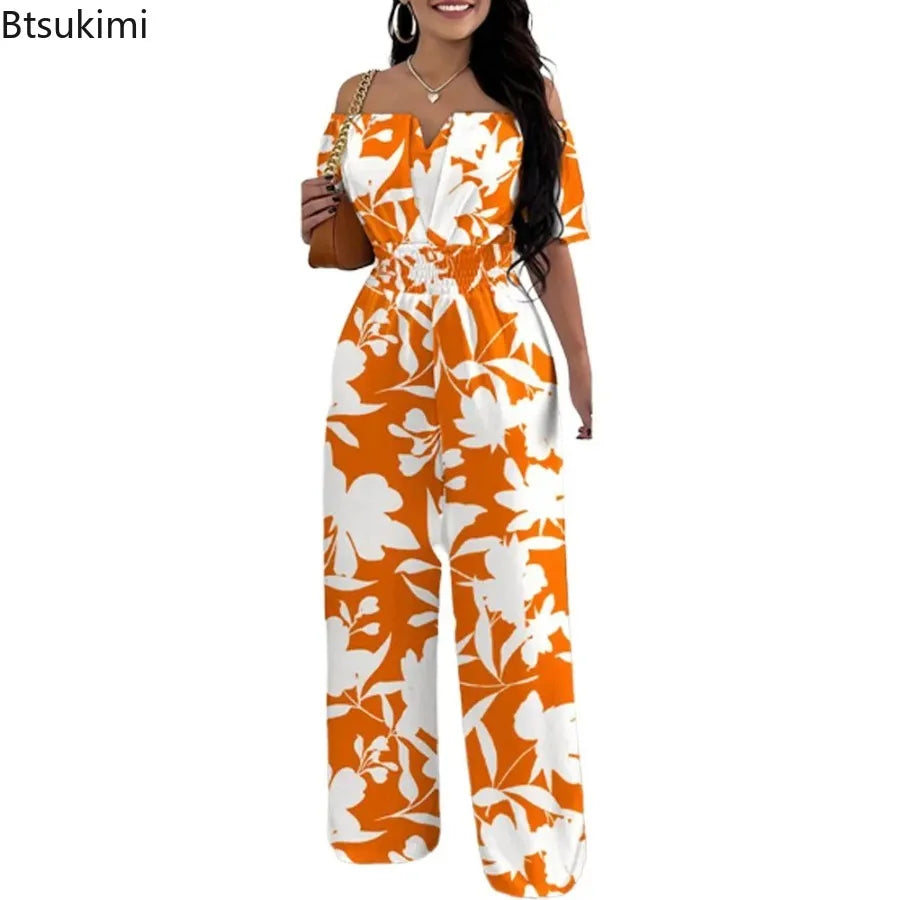 Jumpsuits for Women Summer Fashion Off Shoulder Casual Sleeve Wide Leg&nbsp; Sexy Slim Ladies