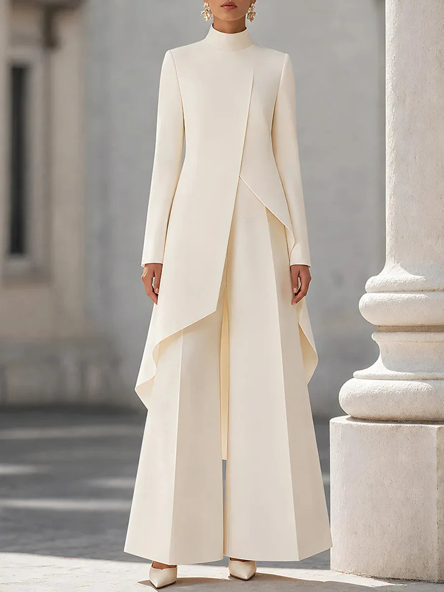 Nina Long Sleeve Asymmetric Draped Two Piece Sets
