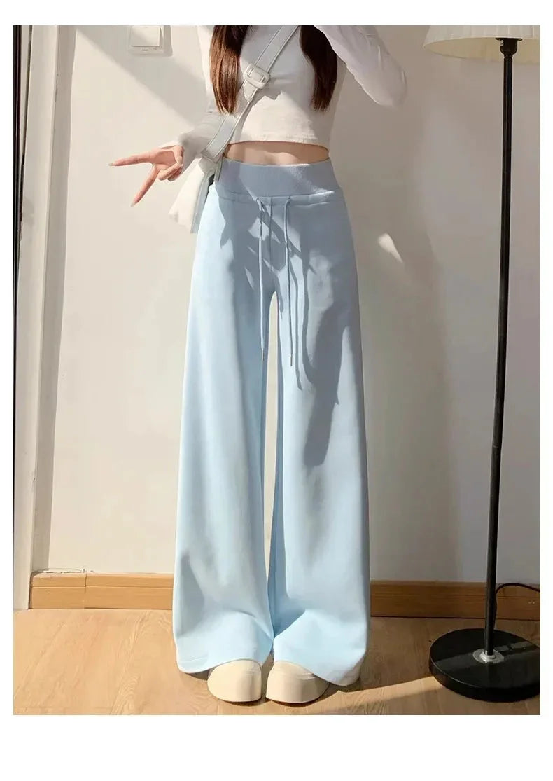 Gray High-Waist Loose Wide-Leg Straight Pants Women