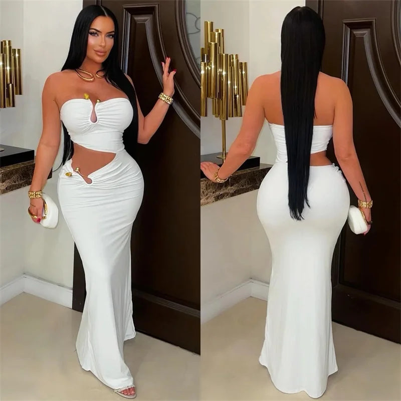 Sexy Strapless Party Cut Out Sheath Slim Club Wear Night Out Bodycon Long Dress