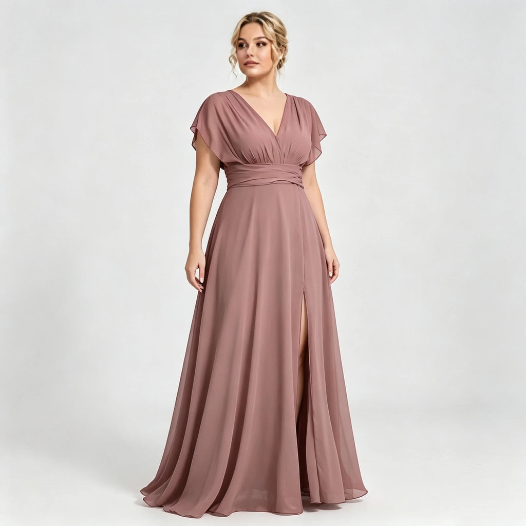 Montclair Multi Wrap Convertible Chiffon Long Bridesmaid Gown Front Split Dress