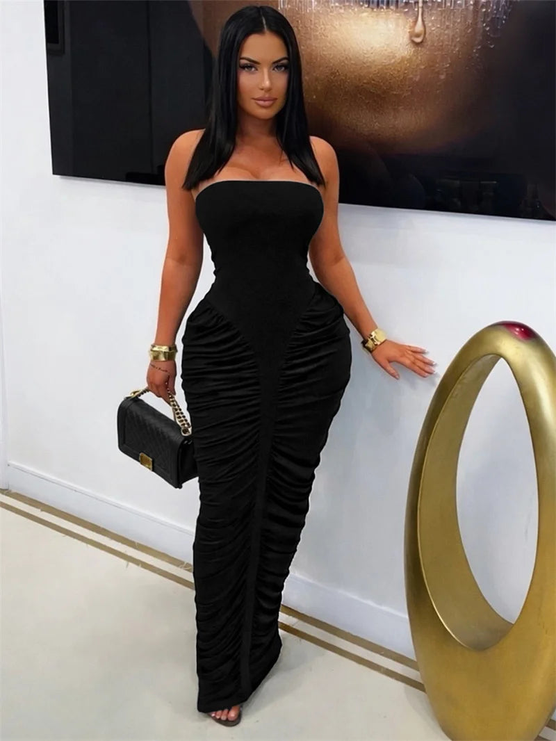 Mirador Elegant Tube Strapless Bodycon Sleeveless Ruched Maxi Dress