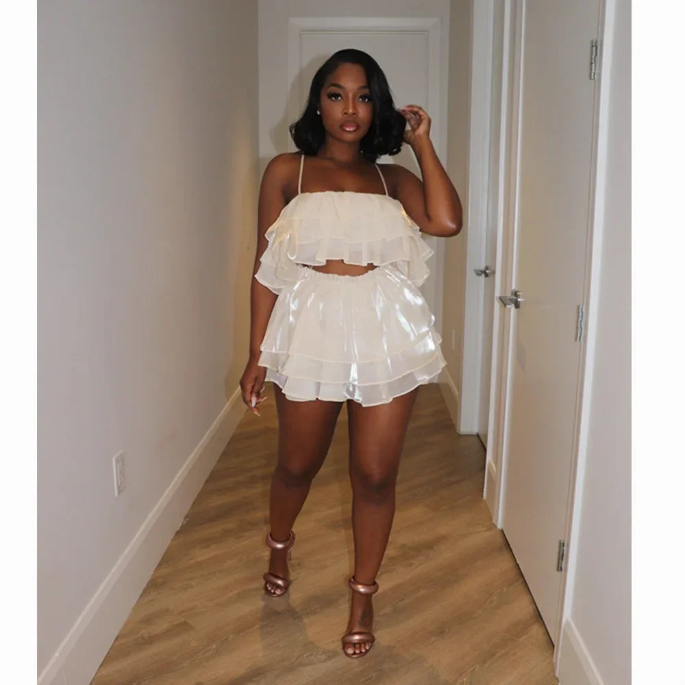 Maria Strap Cascading Ruffles Two Piece Sets