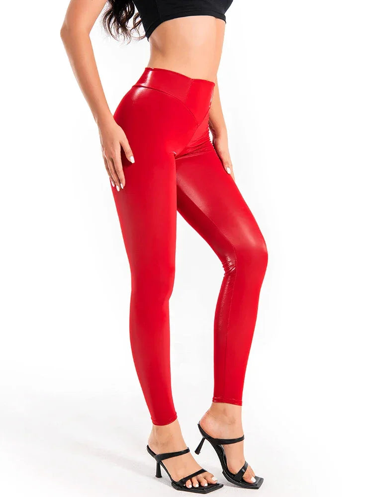 Morrestown Luster Shiny Elasticity Printing Leggings Slim Elastic Leather Pants