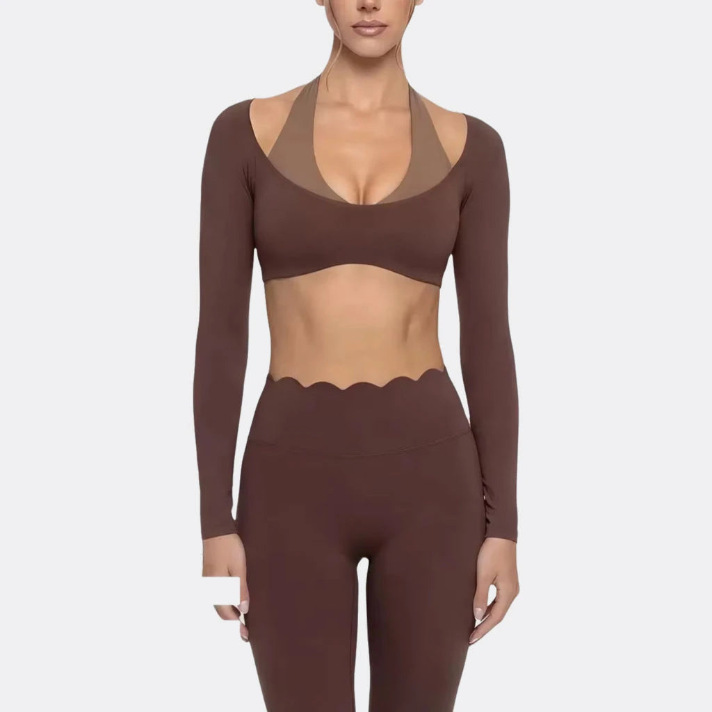 Evelyn Sports Long Sleeve Halter Neck Two Piece Sets