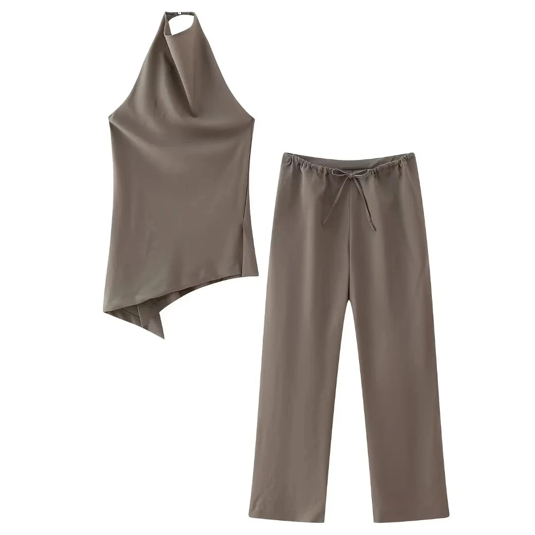 Tamara Solid Sexy Backless Two Piece Sets