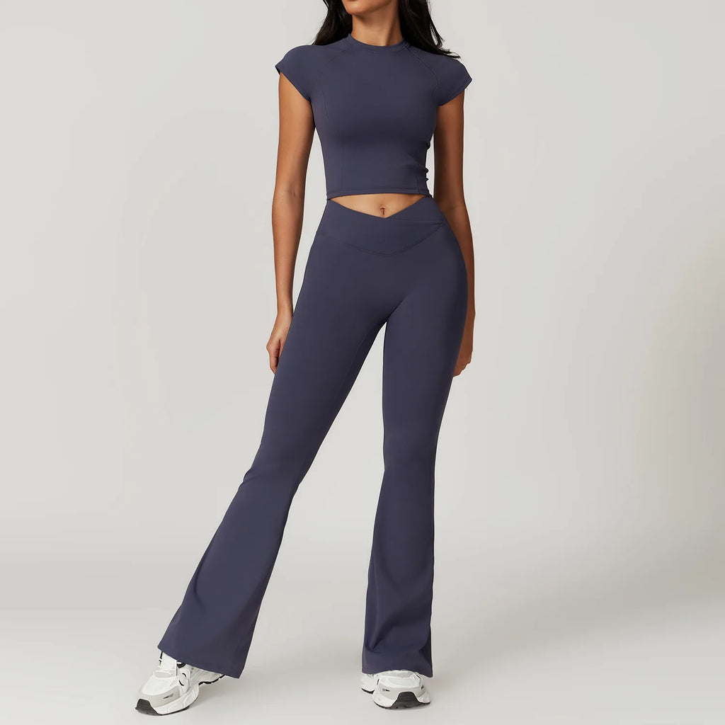 Hilda Women Fitness Short Sleeve Two Piece Sets