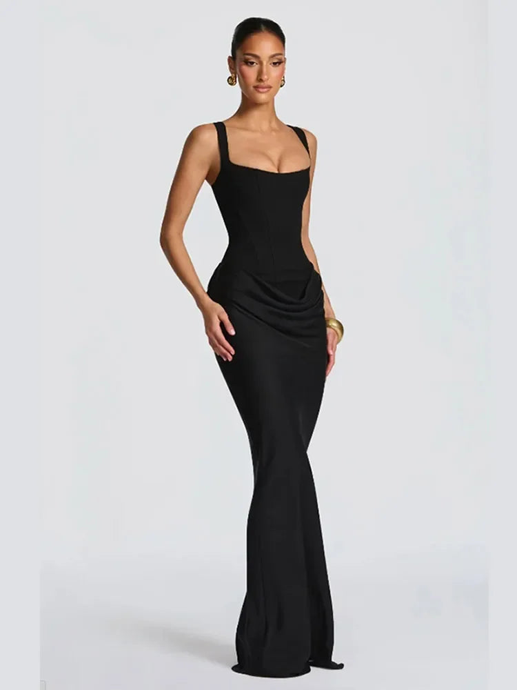 Tapansee Solid Sexy Pleated Strapless Off Shoulder Backless High Waist Split Maxi Dress