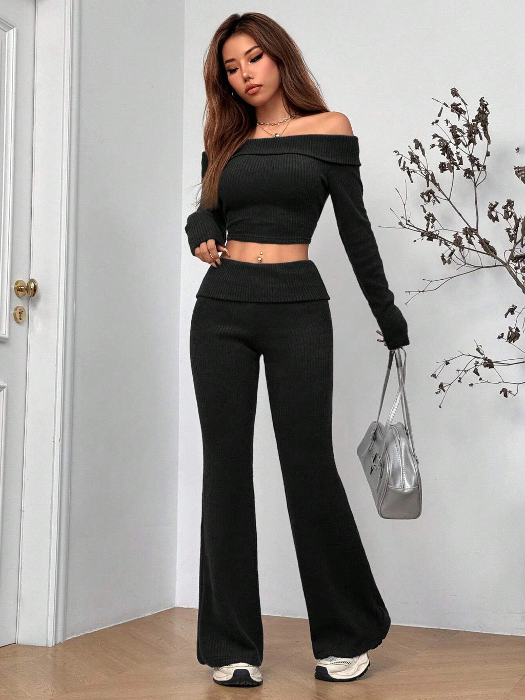 Carmen Off Shoulder Ribbed Outfit Two Piece Sets