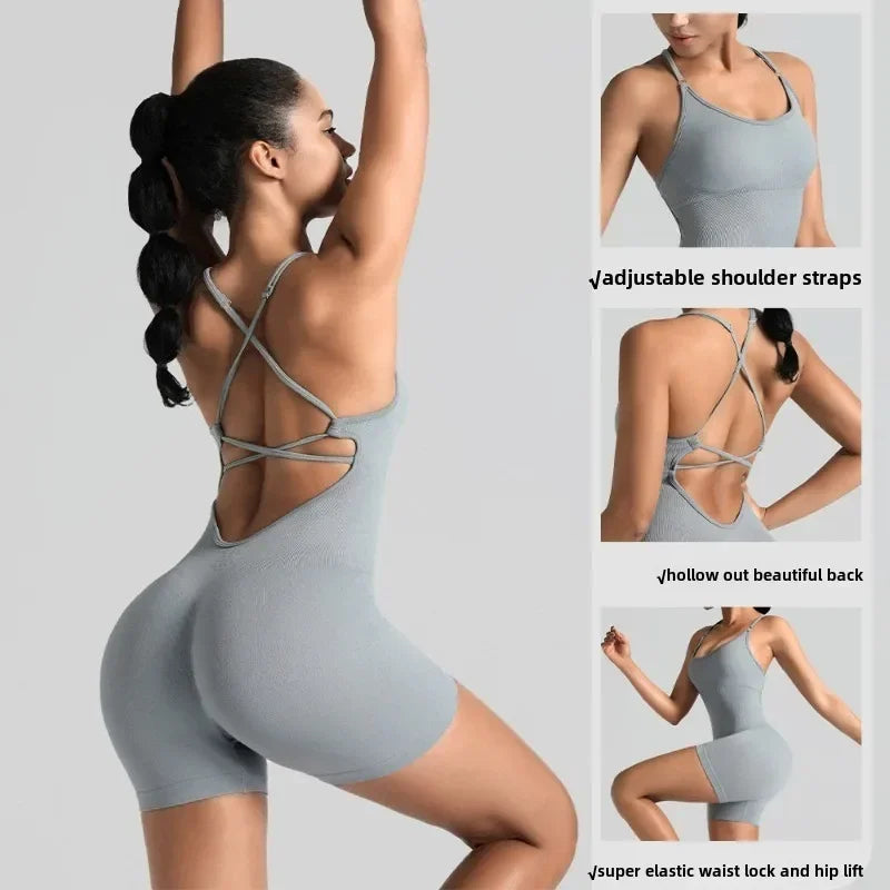 Hershey Tight Fitting High Elasticity Integrated Exercise Workwear Sports Jumpsuit