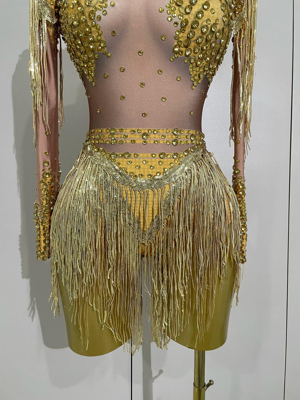 Chambersburg Sparkly Rhinestone Sequin Tassel Stretch Jumpsuit