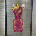 Harper Ferry Shining Rosered Crystal Sexy One Shoulder Mesh See Through Bodycon Mini Dress