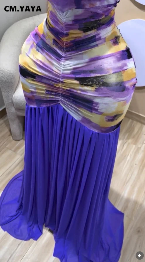 Printed Ruched Stacked Sleeveless Long Maxi Dress