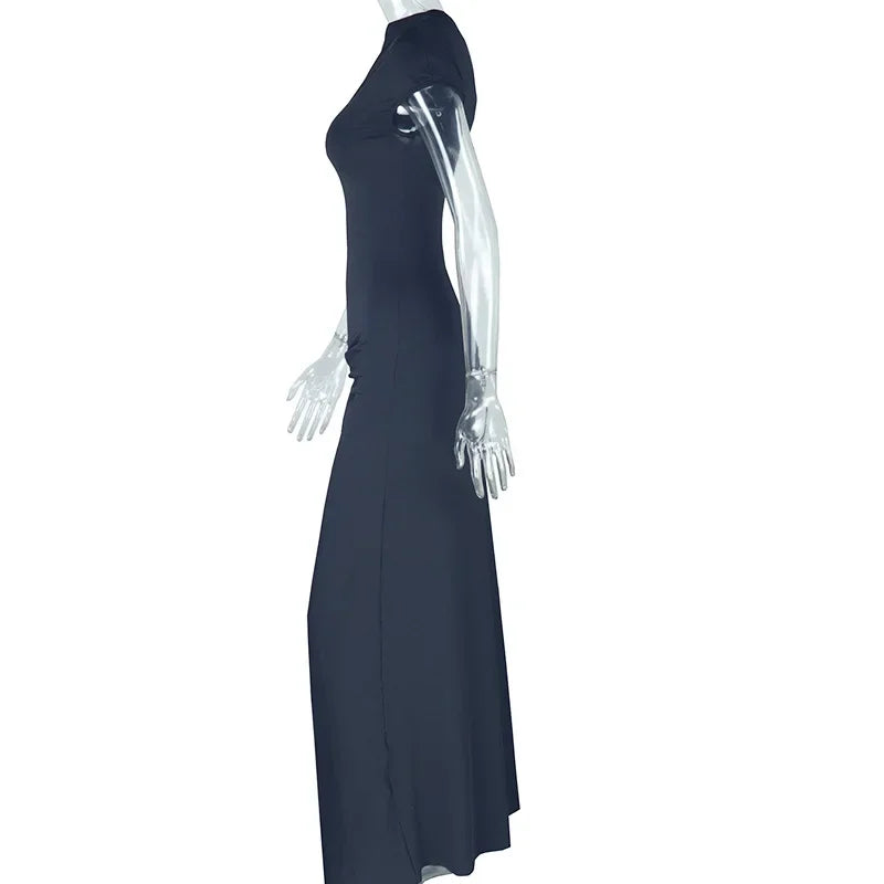 Milan Skew Collar Ruched Sexy Street Slim Evening Night Club Long Maxi Dress