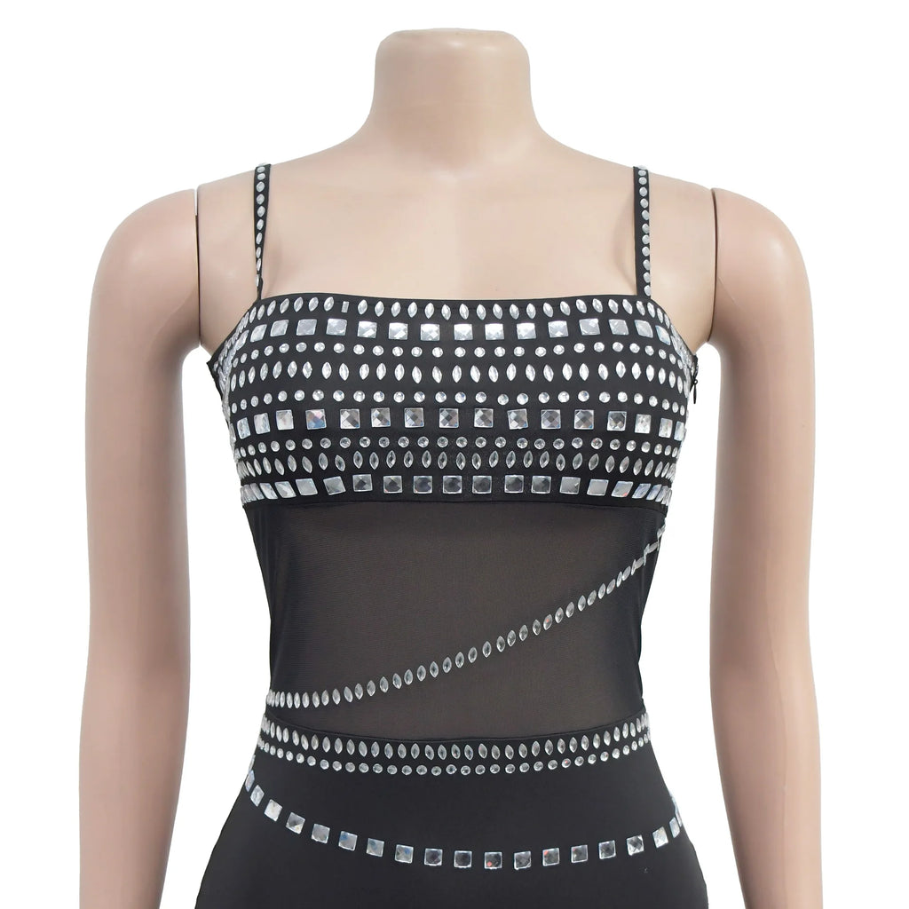 Stamford Diamond Mesh Sexy Transparent Lace Party Elegant Maxi Dress