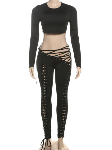 Mahopac Crop Shirring Irregular Hem Skinny Tracksuit Set