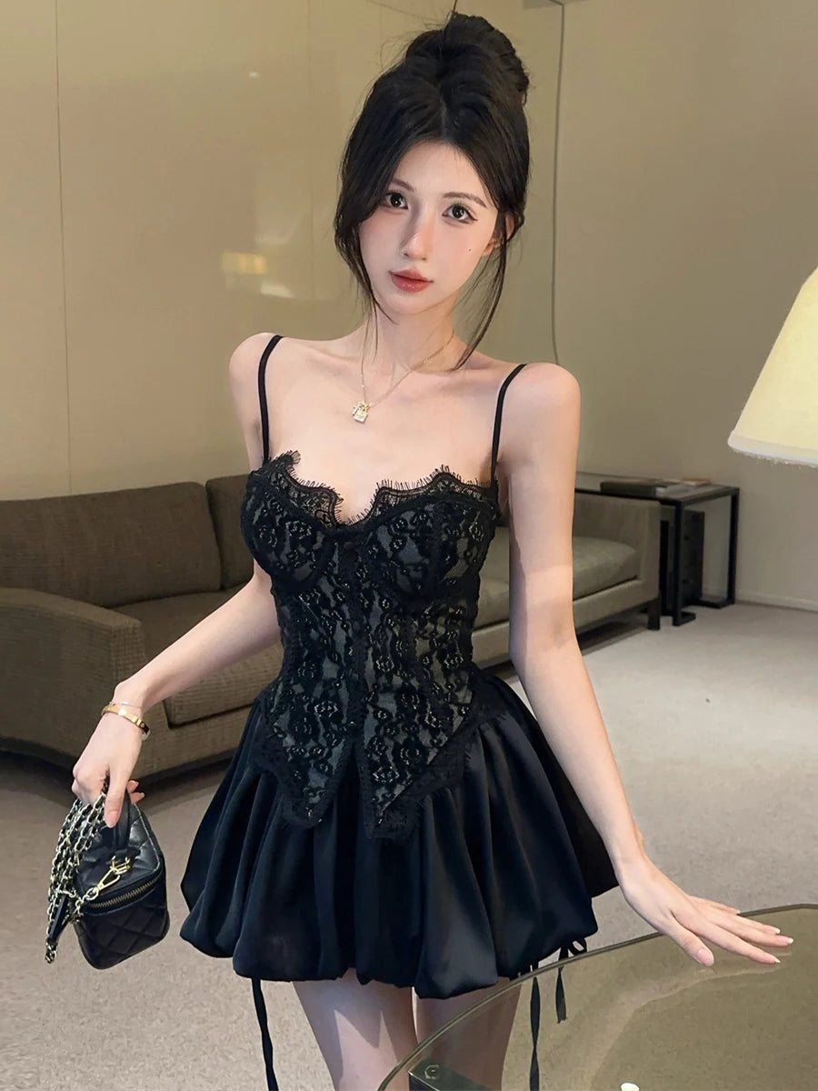 Aranza Lace High Waist Fishbone Vest Two Piece Sets