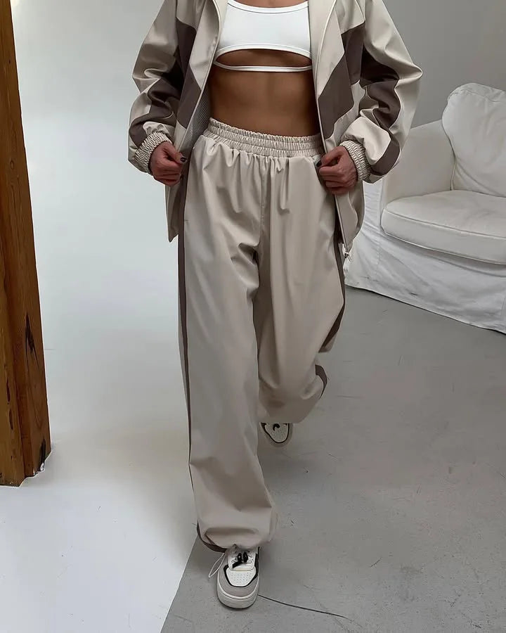 Samantha Zip Collar Wide Leg Two Piece Sets