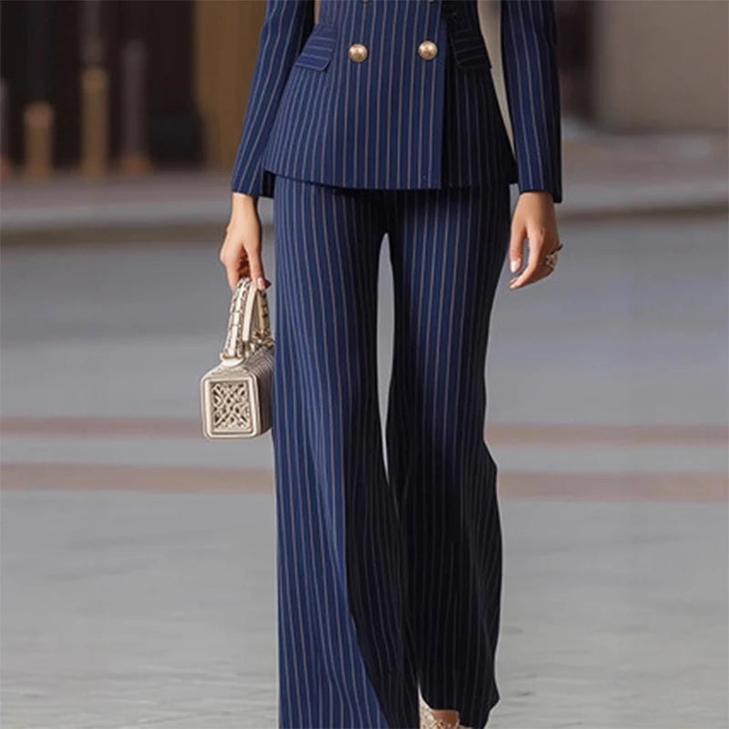Hinata Striped Female Business Work Wear Two Piece Sets