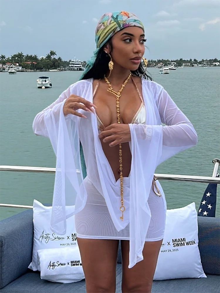 Barcelona Puss Halter Backless See Through Irregular Coquette Full Sleeve Sexy Midnight Dress