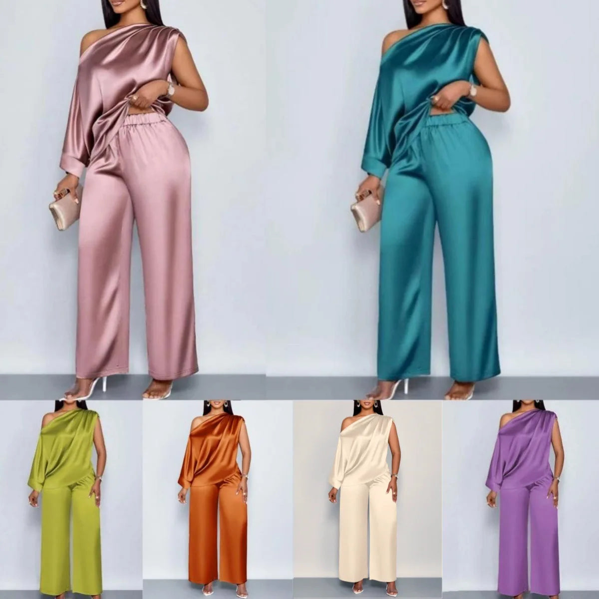 Amelia Skew Collar Sexy Slim Fit Two Piece Sets
