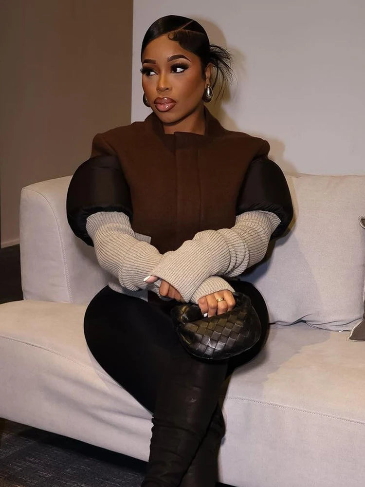 Spotswood Patchwork Long Sleeve Jacket Chic Zip Hipster Trend Coat Outwear