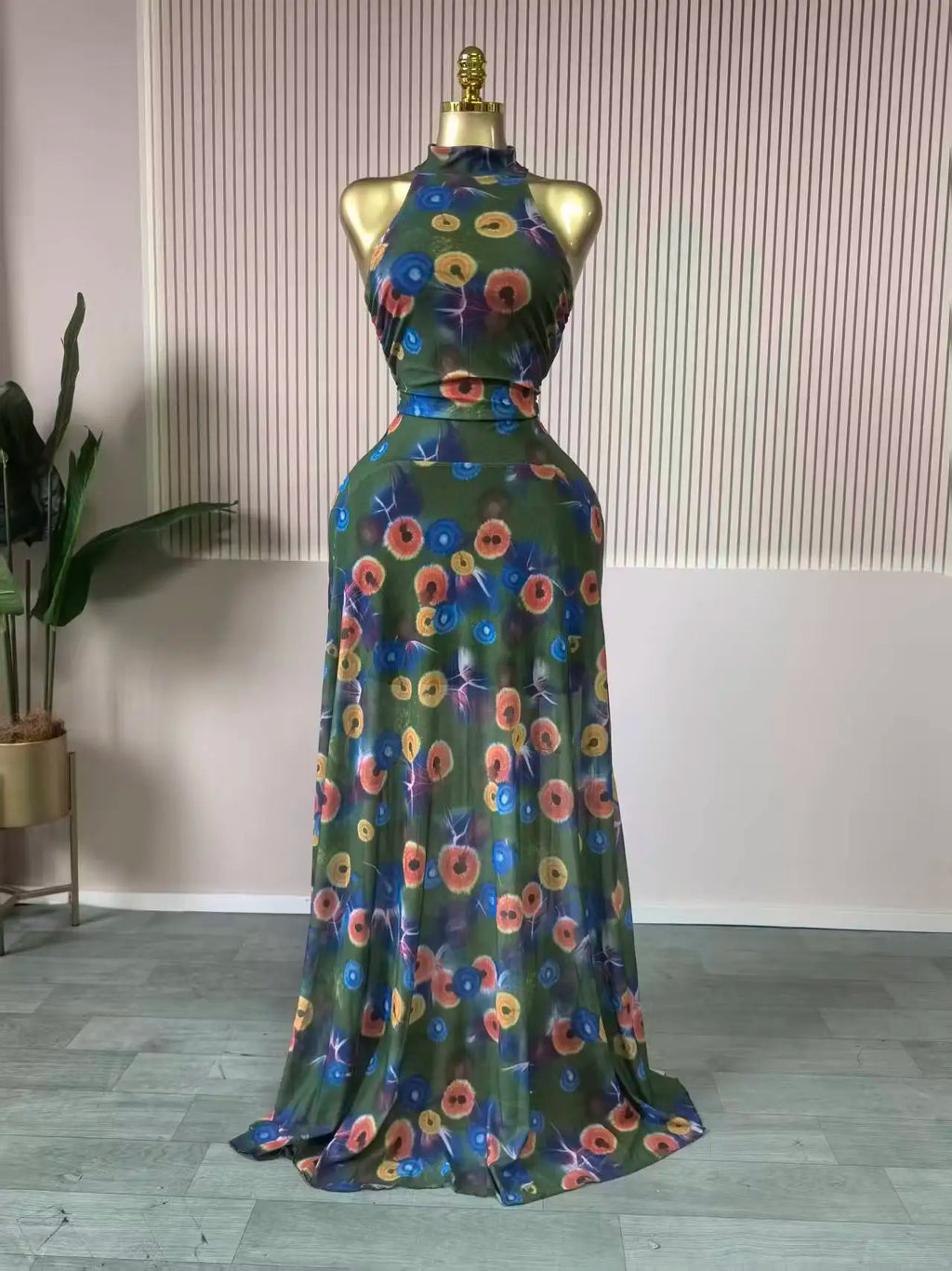 O Neck Sleeveless Floral Print Mermaid Evening Birthday Beach Sexy Maxi Dress