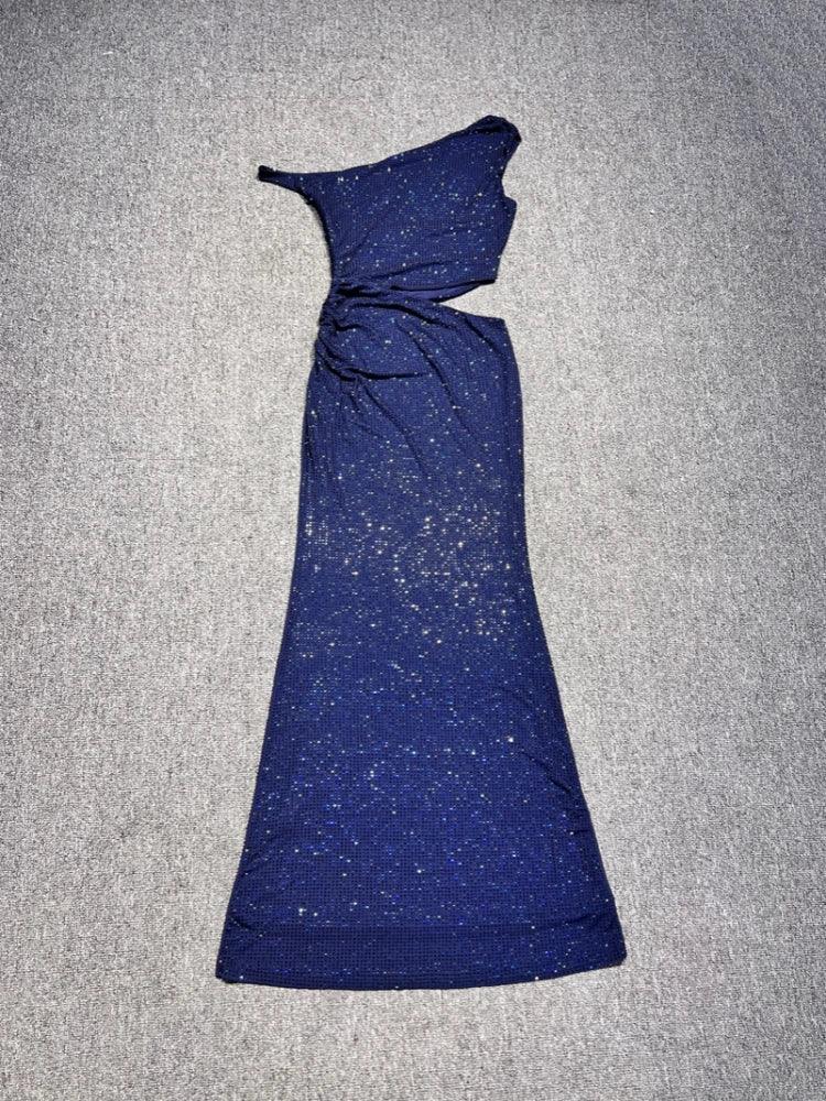 Brookhaven One Shoulder Exposed Waist Diamonds Long Dress