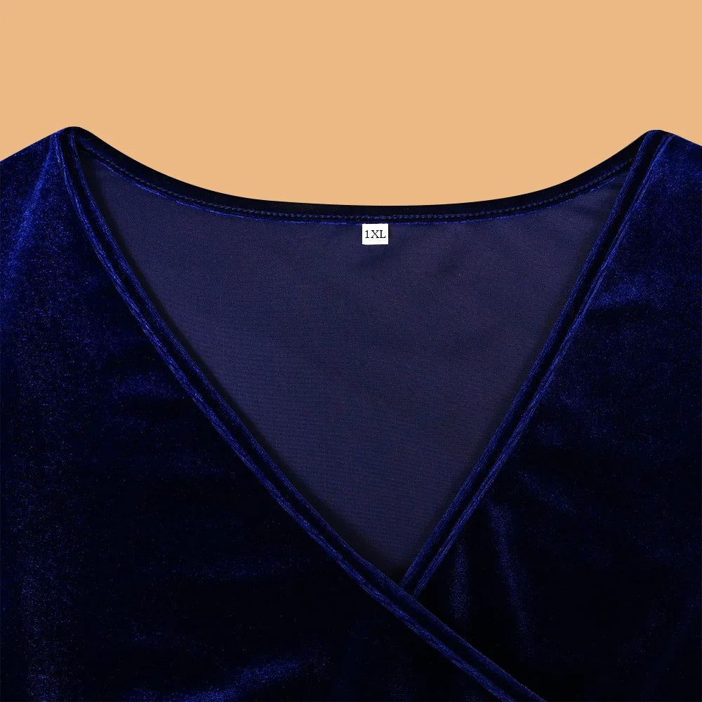 Asbury Park Elegant Velvet Plus Size Bodycon Sexy Wrapped V-Neck Long Sleeve Midi Dress