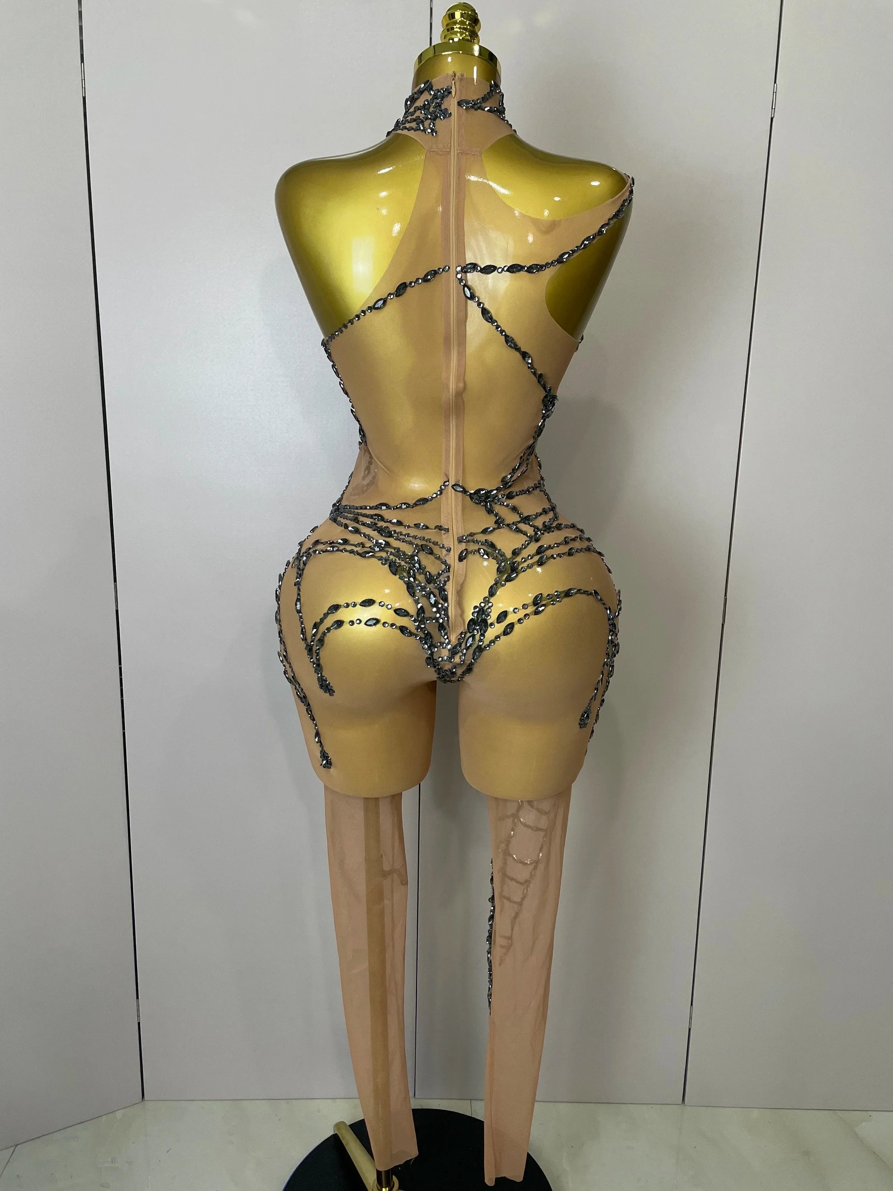Hamburg Sparkly Diamonds Sexy Mesh Nightclub Clothing Drag Queen Jumpsuit