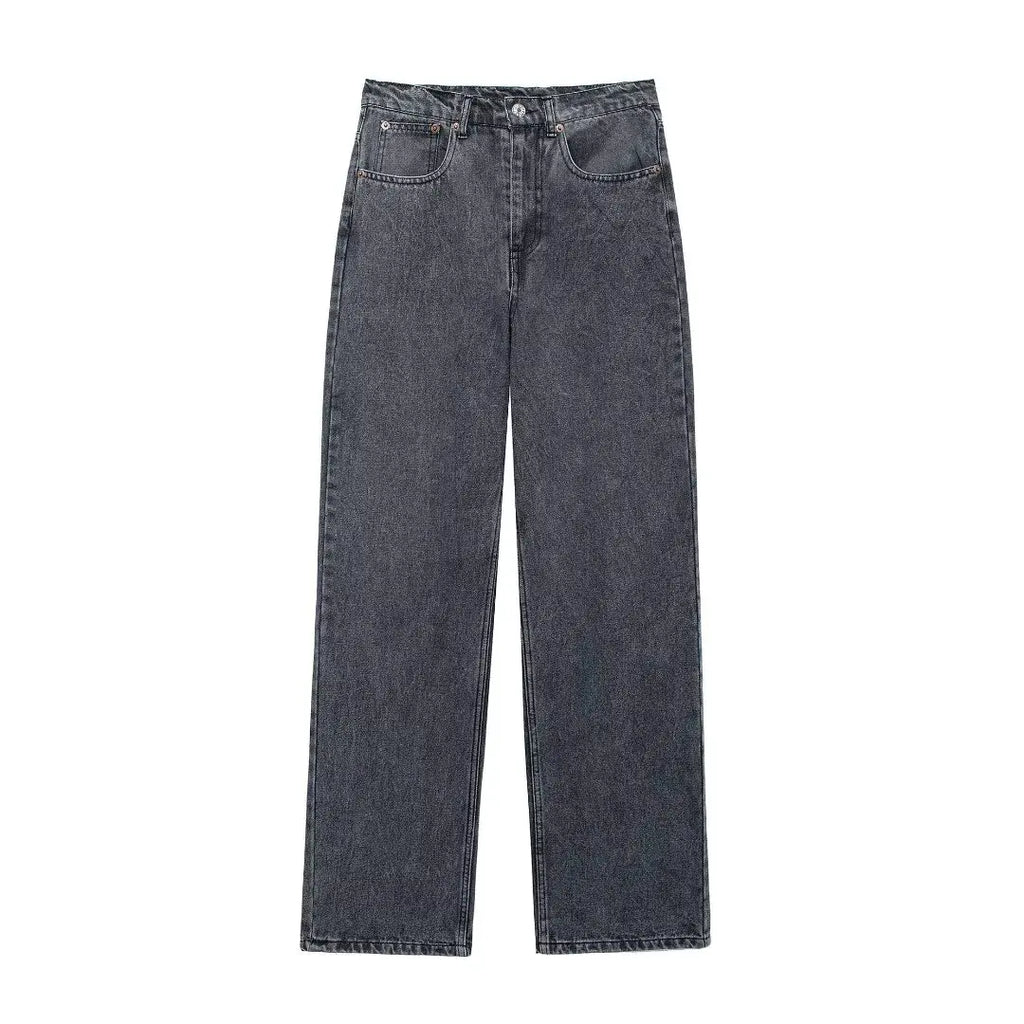 Jeans For Women 2024 Denim Solid Loose Zipper Fly Female Hole Trouser