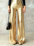 Lebanon Solid Gold Casual Elegant Straight-Leg Pants