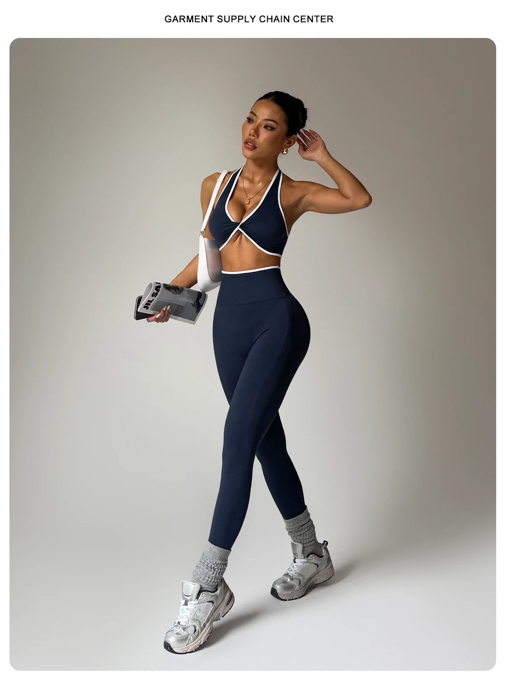 Zoe Women Contrast Trim Halter Sports Two Piece Sets