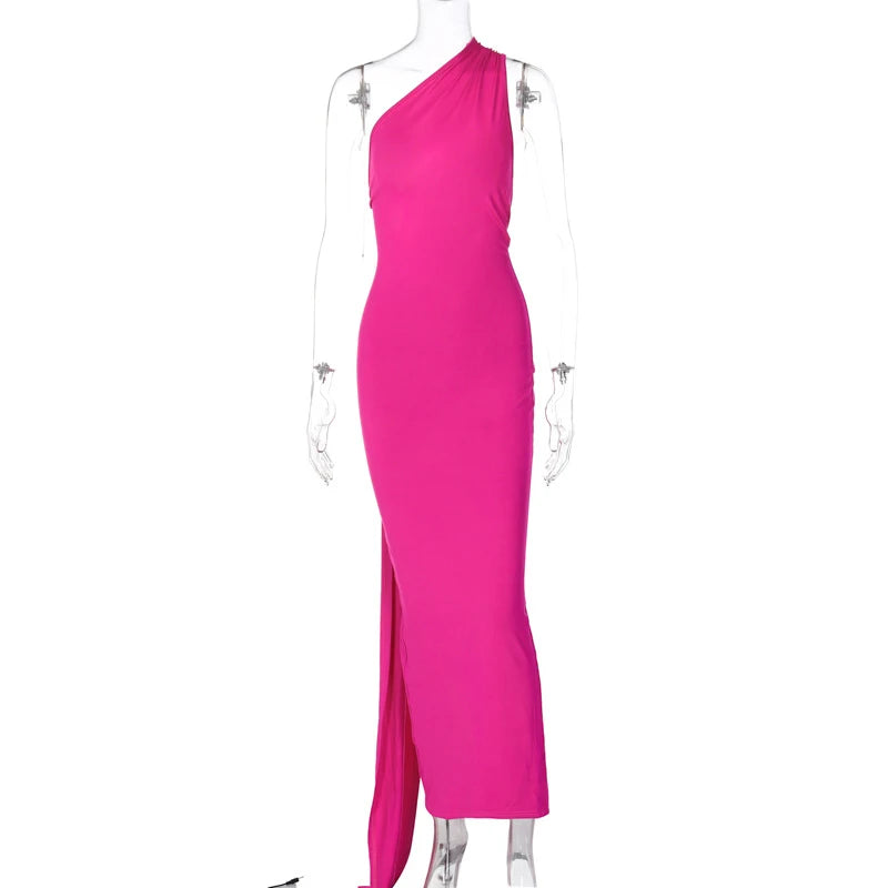 Jefferson One Shoulder Sleeveless Backless Ruched Bodycon Maxi Dress