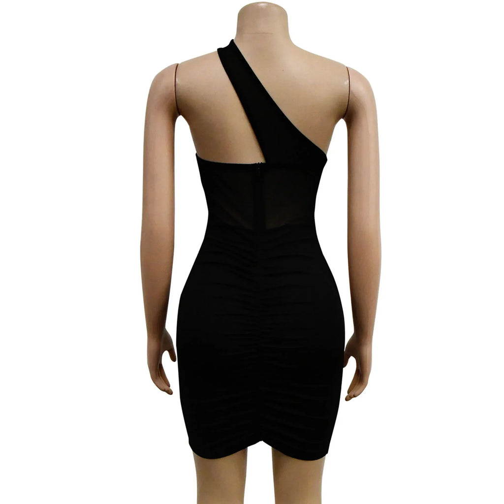 Homecrest Shoulder Mesh Rhinestone See Through Night Club Outfits Dress
