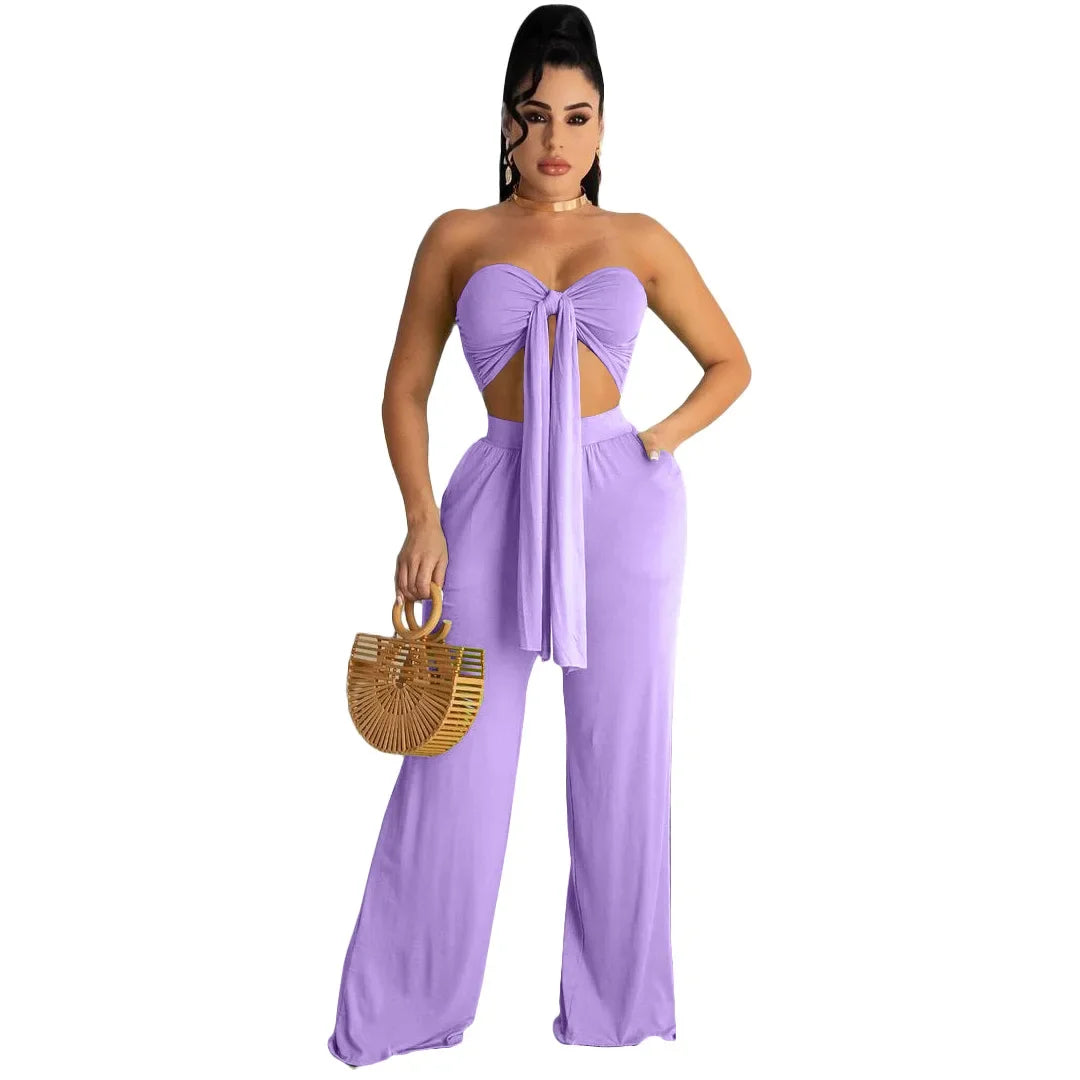 Geraldine Fashionable Casual Wrap Chest Two-Piece Sets