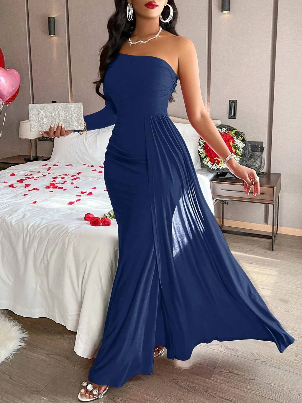 Barrie Elegant Backless Sleeveless Off Shoulder Maxi Dress