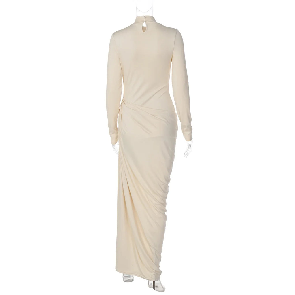 Cutout Waist Ruched Stacked Long Sleeve Midi Maxi Formal Dress