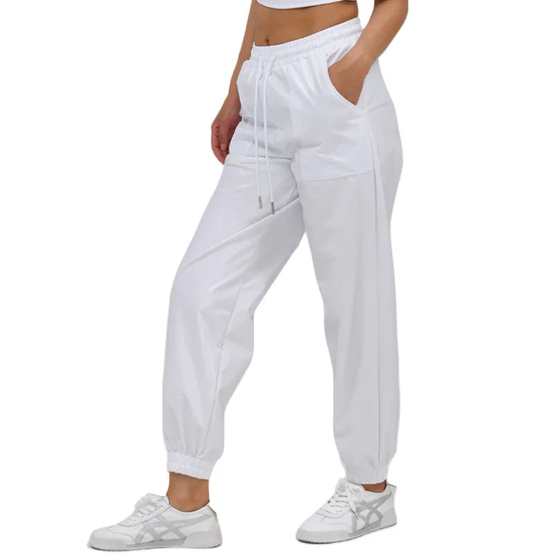 Turik Glossy Elastic Waist Drawstring Performance Trousers Pants
