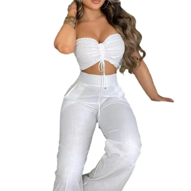 Samara White Waistless Slim-Fitting Two Piece Sets