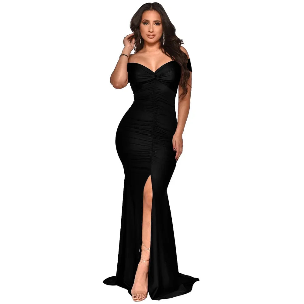 Toronto Banquet V Neck Sexy Satin Split Luxury Trailing Long Dresses