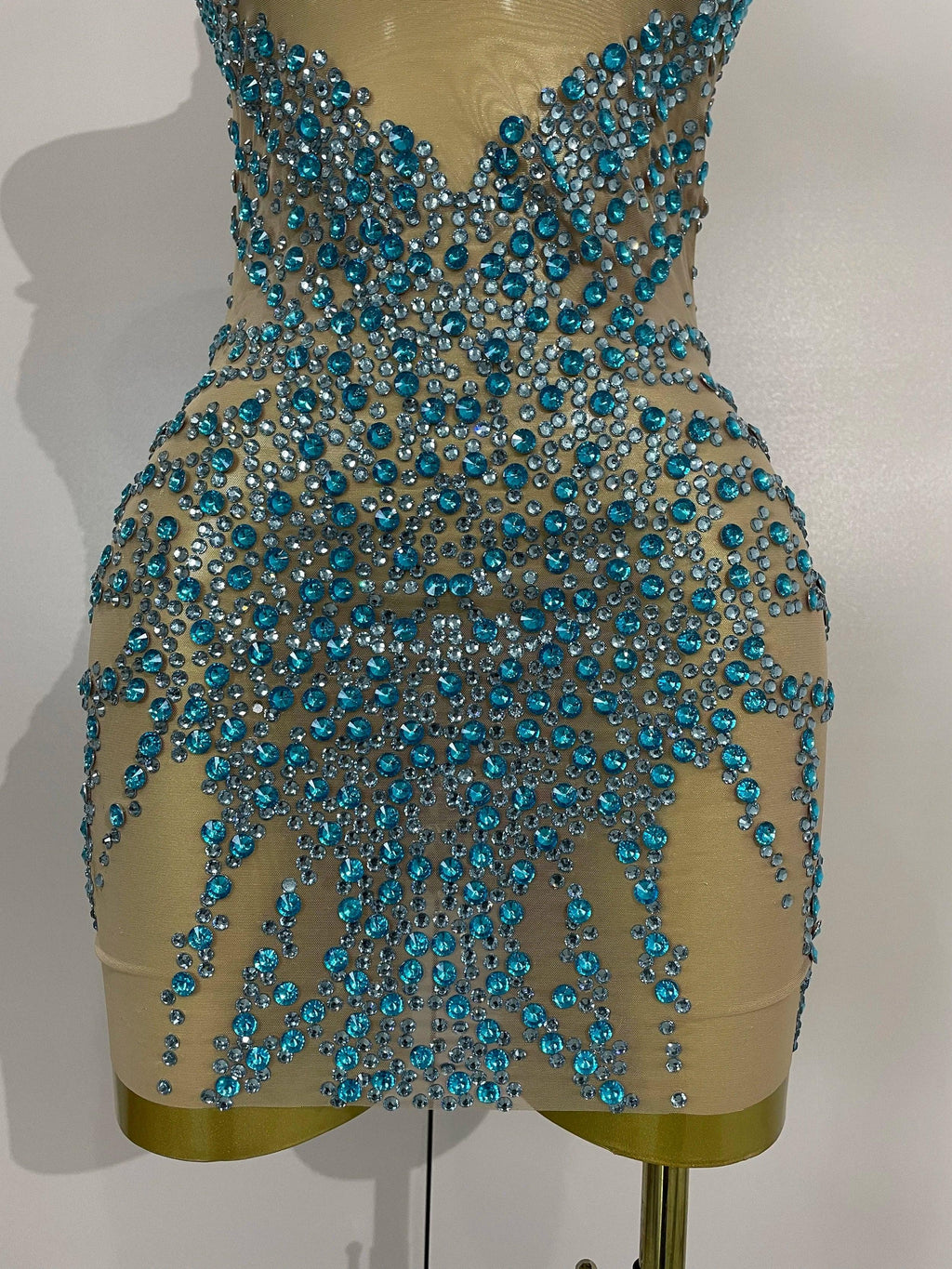 Elmira Rhinestones Sexy Mesh See Through Dress Party Evening Dress