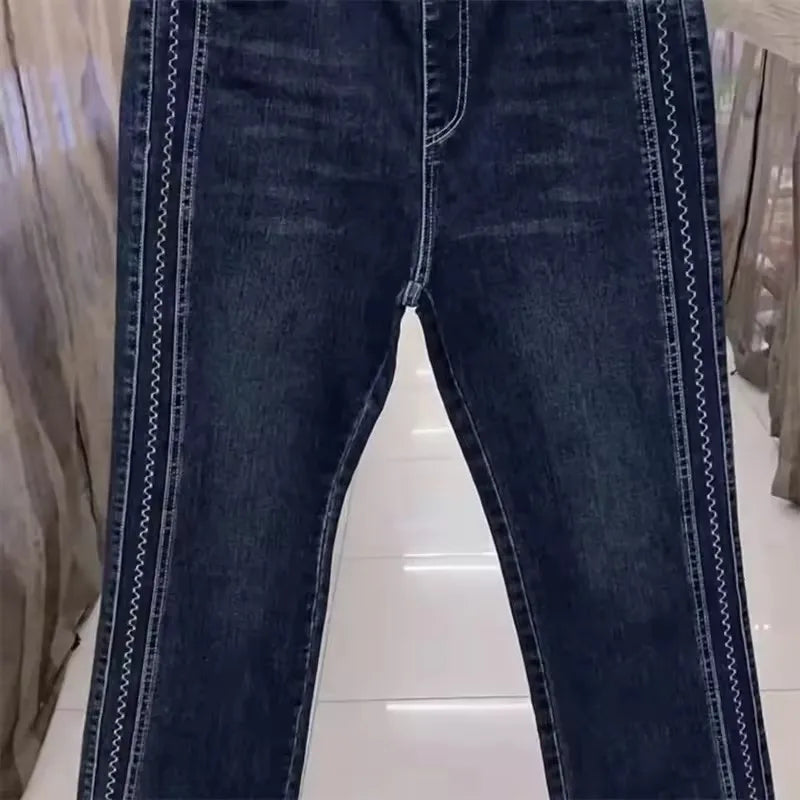 Fashion Women Jeans 2025 New Spring Autumn Korean Wild Elastic Waist Straight Denim