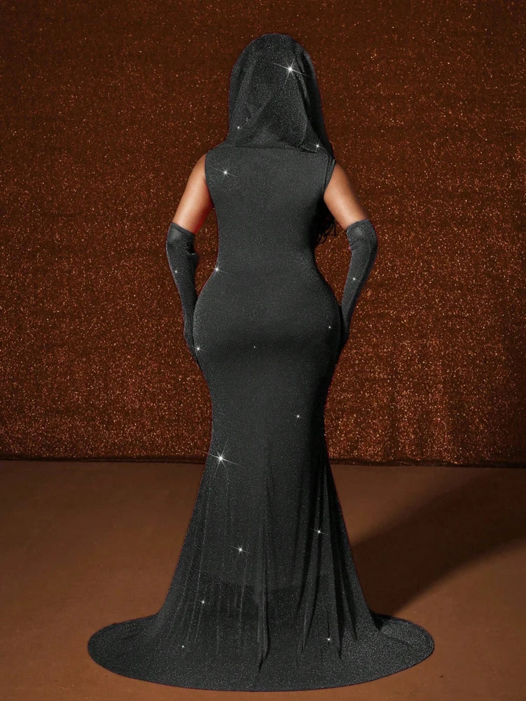 Plus Size Waistband Hot Gold Fish Tail Swing Long Solid Colour Fishtail Slim Dress
