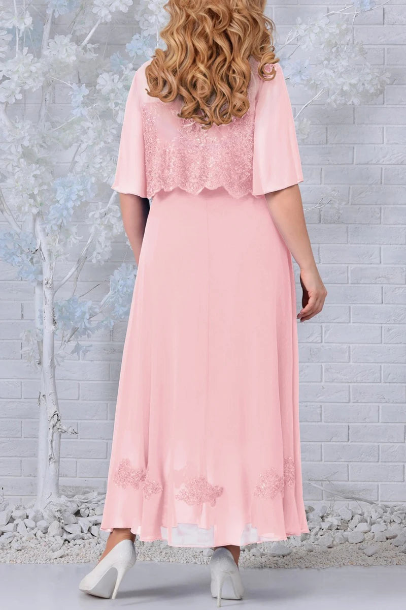 Los Angeles Plus Size Chiffon Half Sleeve Fake Two Pieces Maxi Dress