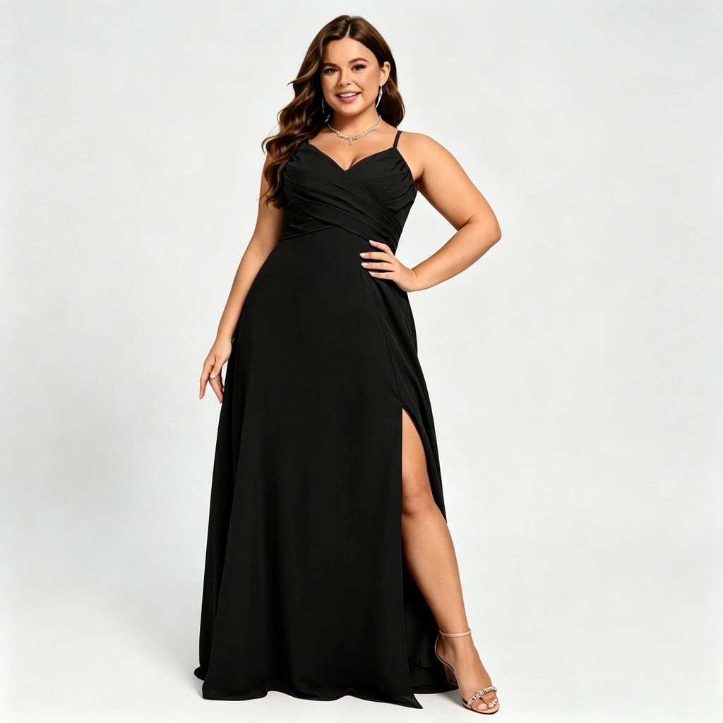 Lawrence Plus Size Chiffon Bridesmaid Dress Dusty Rose Crisscross Back Slit Formal Gown