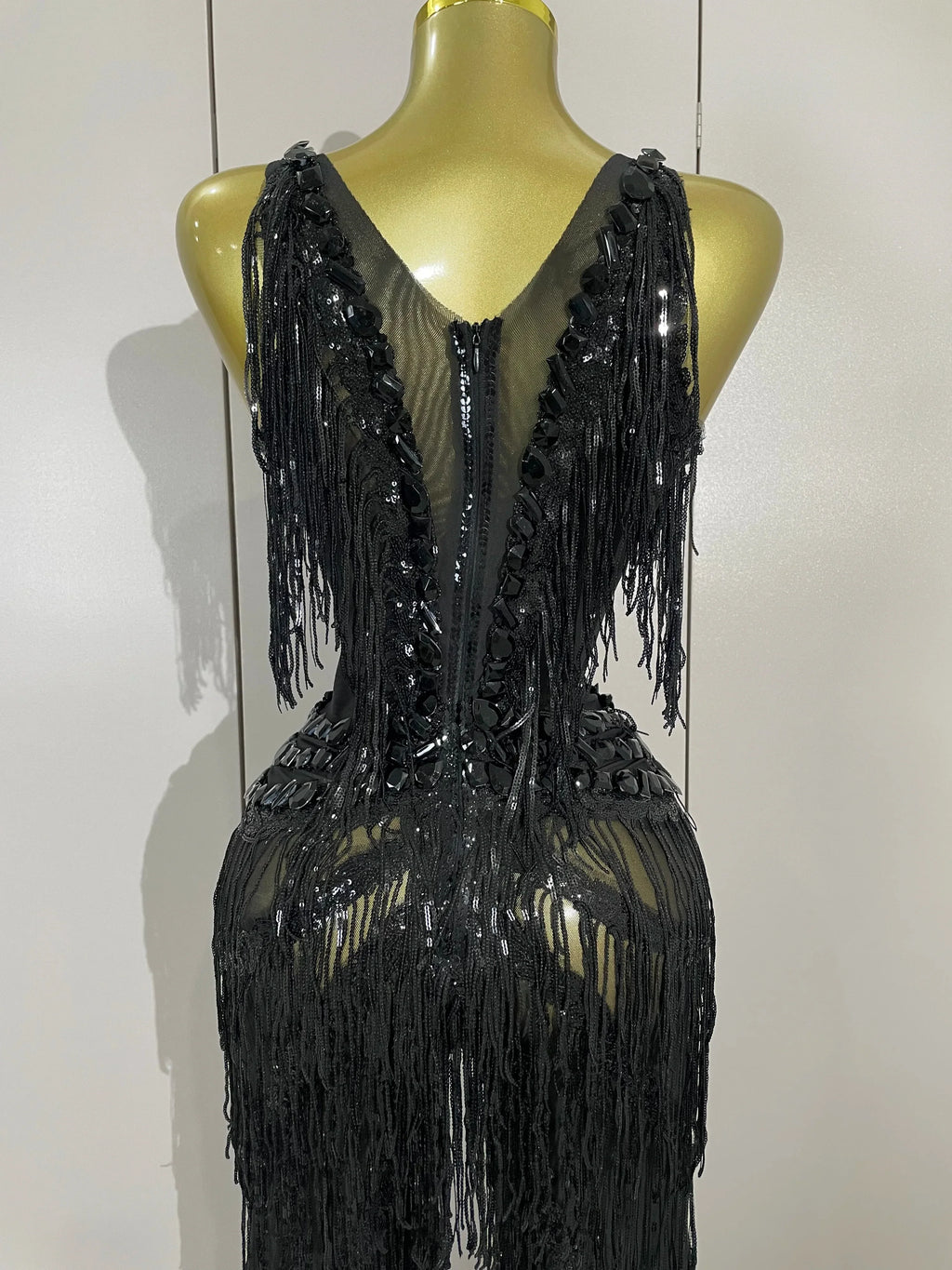 Watkin Glen Sparkly Black Rhinestones Sequined Fringe jumpsuit