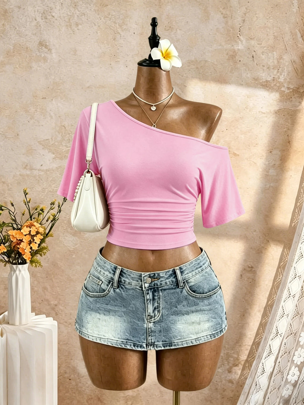 Women One Shoulder Sleeve Side Going Out