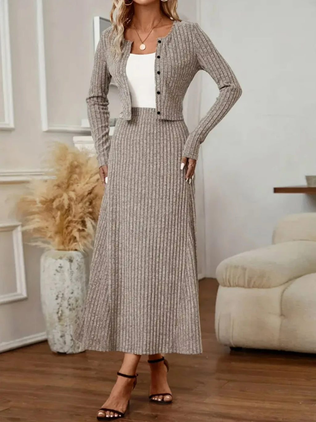 Sonia Ribbed Knit Outfit Long Sleeve Two Piece Sets